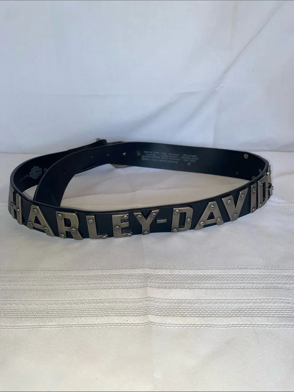 Vintage Harley-Davidson Motorcycle Black Leather Belt SPELLOUT size 34